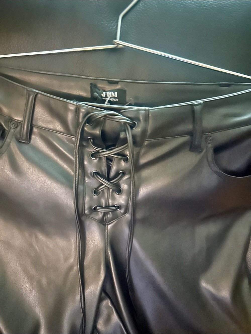 AFRM Black Faux Leather Pants with Drawstring Detail - Picture 5 of 8